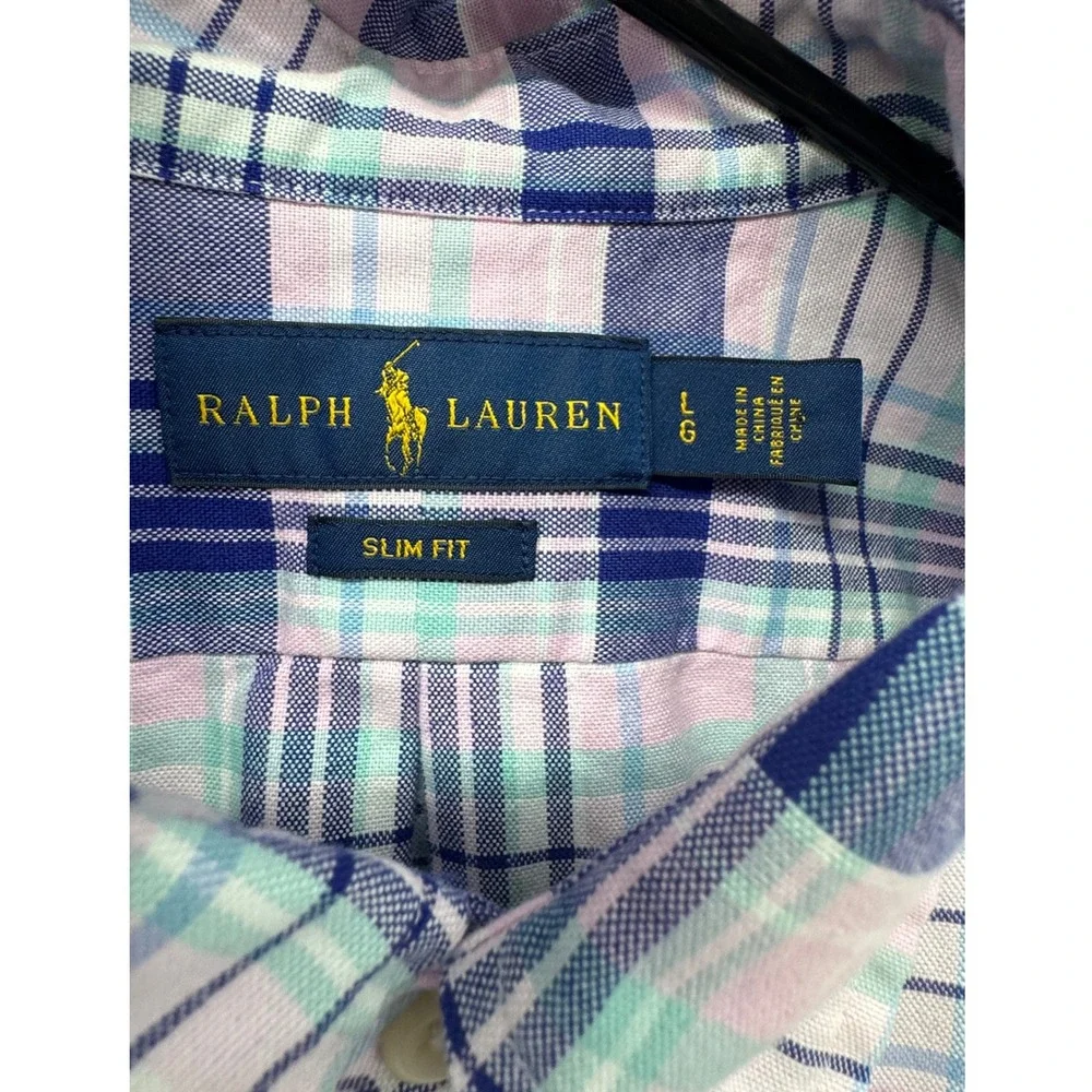 Ralph Lauren Men's Slim Fit Purple Plaid Button Down Long Sleeve Cotton Shirt Lg - Picture 4 of 6